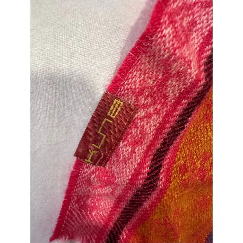 Kuna 100% Baby Alpaca Scarf Pink Orange Geometric Fringe Luxury Peru